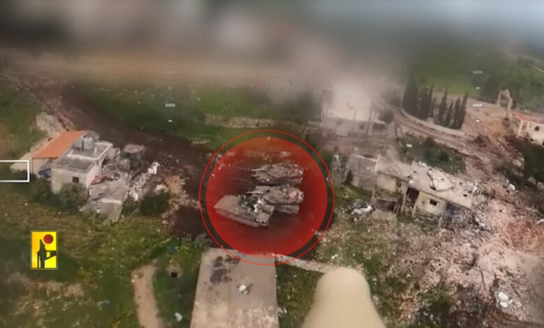 بالفيديو | المقاومة تستهدف ناقلة جند إسرائيلية في القنطرة بمحلقة انقضاضية