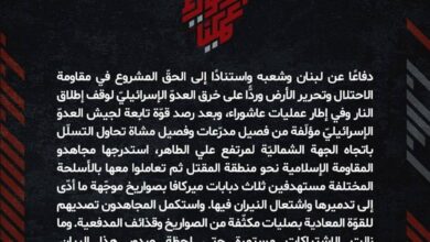 المقاومة الإسلامية تعلن استهداف قوة إسرائيلية حاولت التقدم في محيط مرتفع علي الطاهر وتؤكد استمرار الاشتباكات