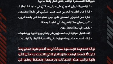 لبنان | المقاومة الإسلامية: نراقب الانتهاكات الإسرائيلية ونحتفظ بحقنا في الدفاع عن النفس